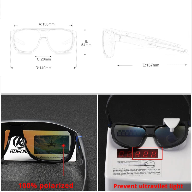 KDEAM One Piece Shape Polarized Sunglasses Men Sports Shield Glasses Oversized Reduce windage Designed Frame - Mammalook