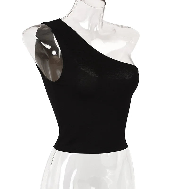 Women’s One-Shoulder Sports Crop Top – Casual Summer Fitness Vest