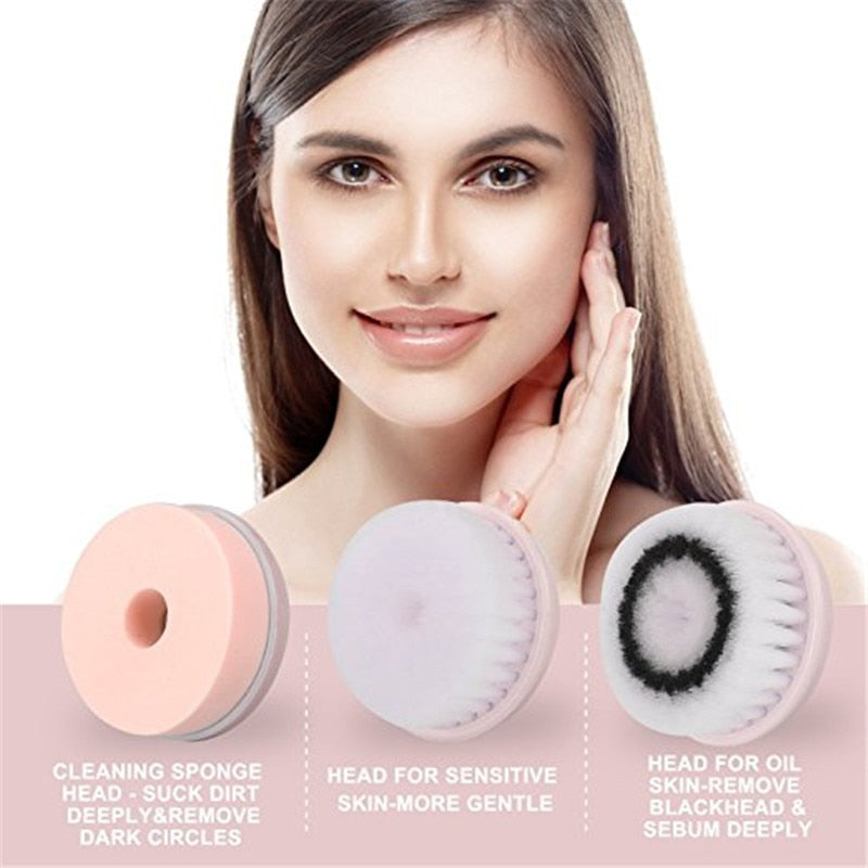 Electric Facial Cleanser 3-In-1 Washing Brush Face Cleansing Brush Skin Scrubber Cleaning Device For Face Brush Cleansing - Mammalook