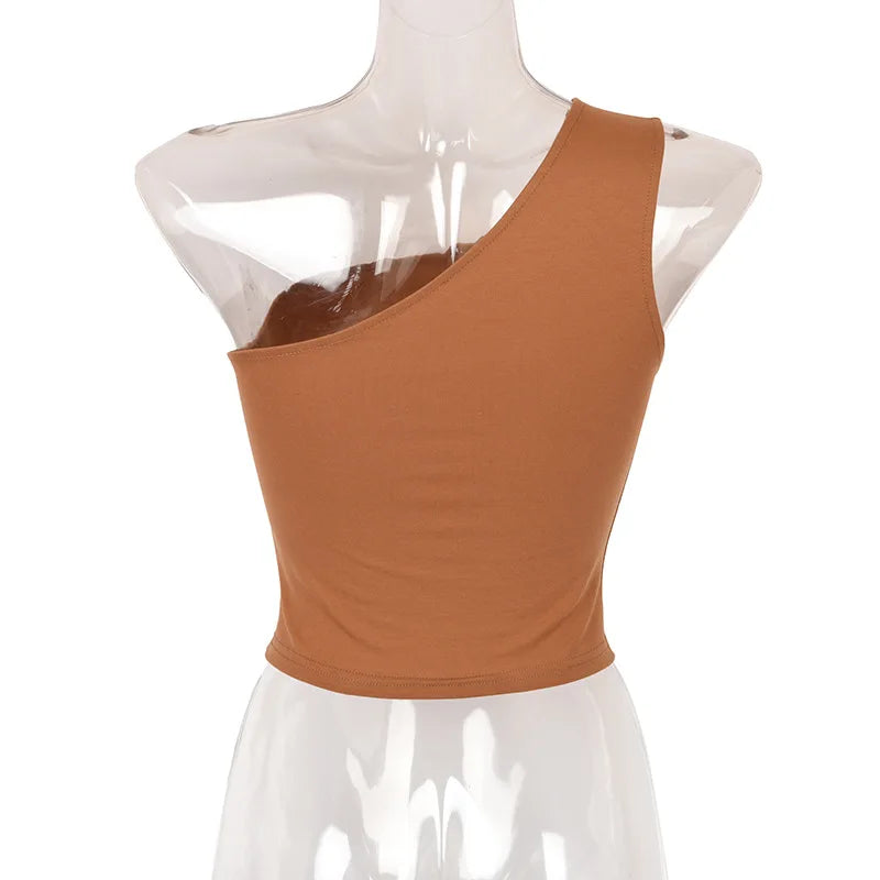 Women’s One-Shoulder Sports Crop Top – Casual Summer Fitness Vest