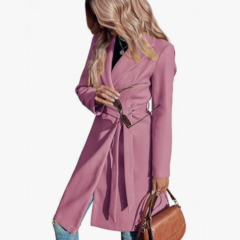 Coats One Button Woolen Belt Lapel