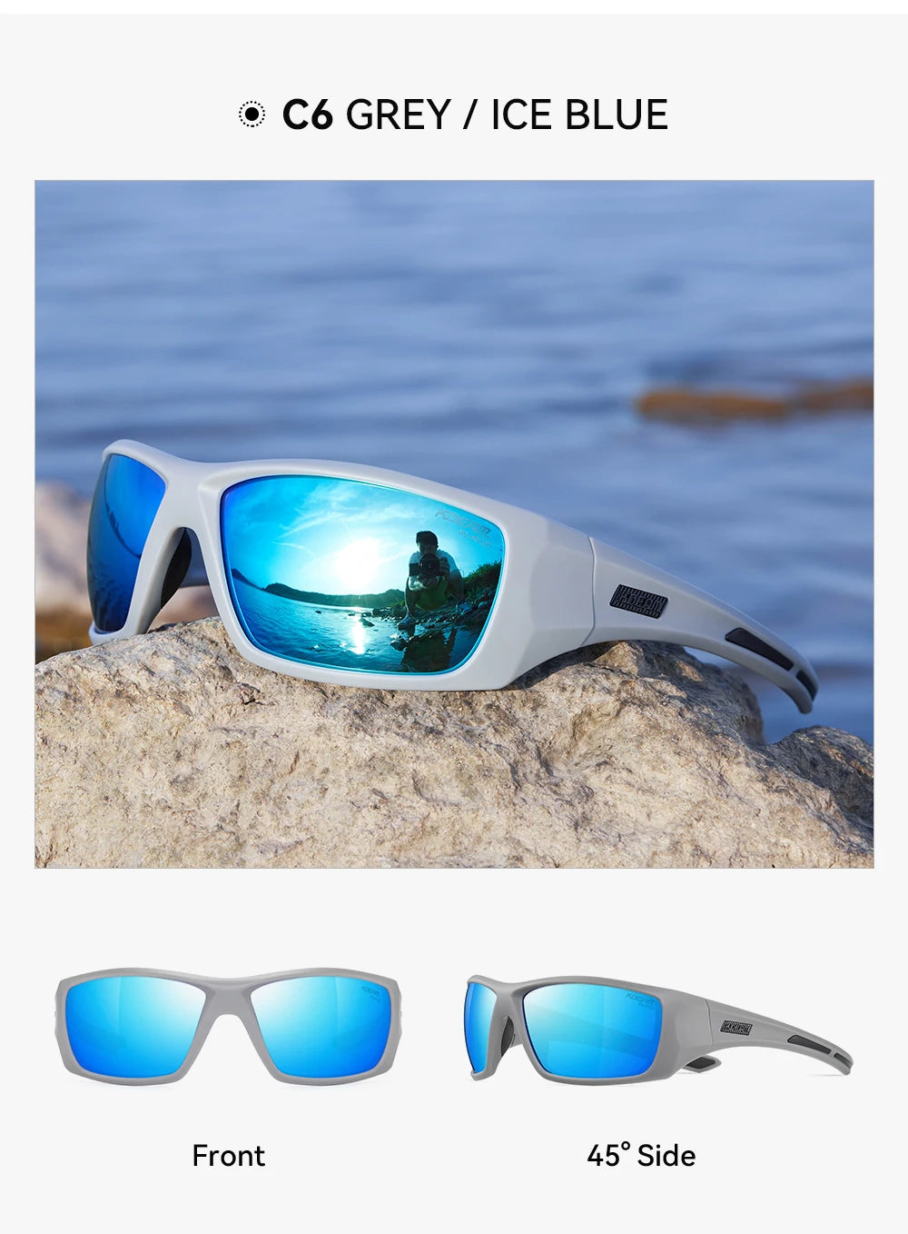 KDEAM Men's Cycling Sunglasses Polarized Great Elasticity Of TR90 Material Riding Sunglasses 1.2mm Thickness Polarizing Lenses - Mammalook