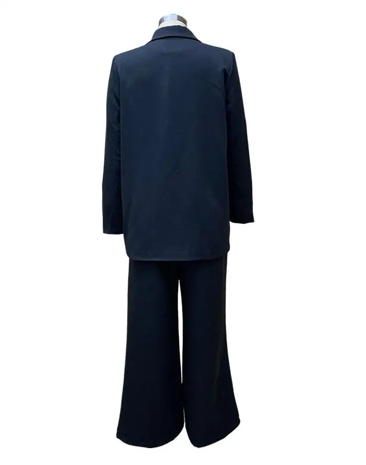 Solid Turn-Down Collar Coat & Wide Leg Trousers