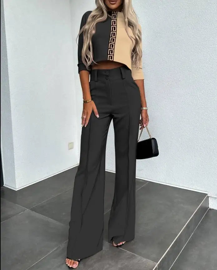 Two-Piece High Neck Top & Flared Trousers Set
