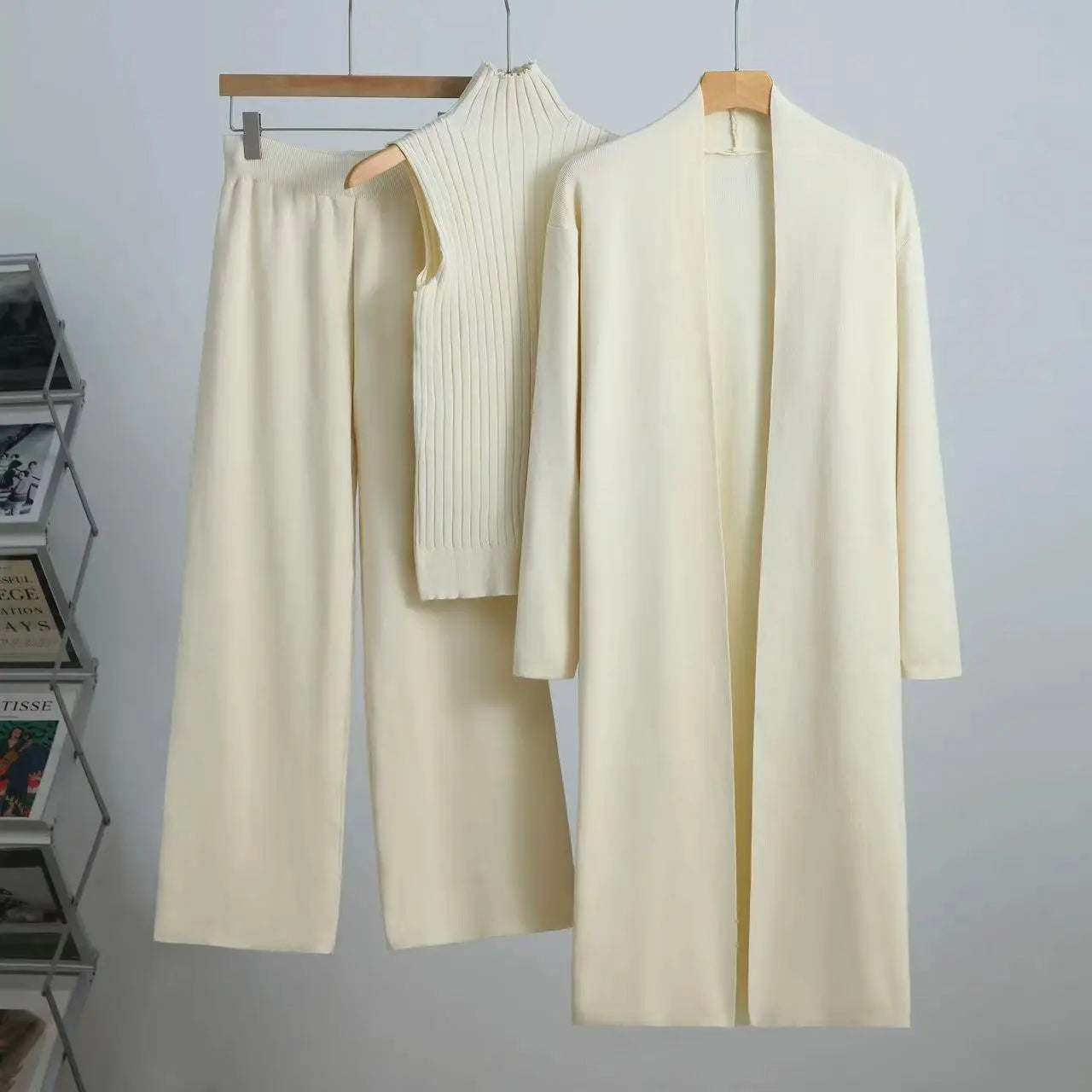 3-Piece Knitted Set: Sleeveless Vest, Cardigan Coat, and Pants