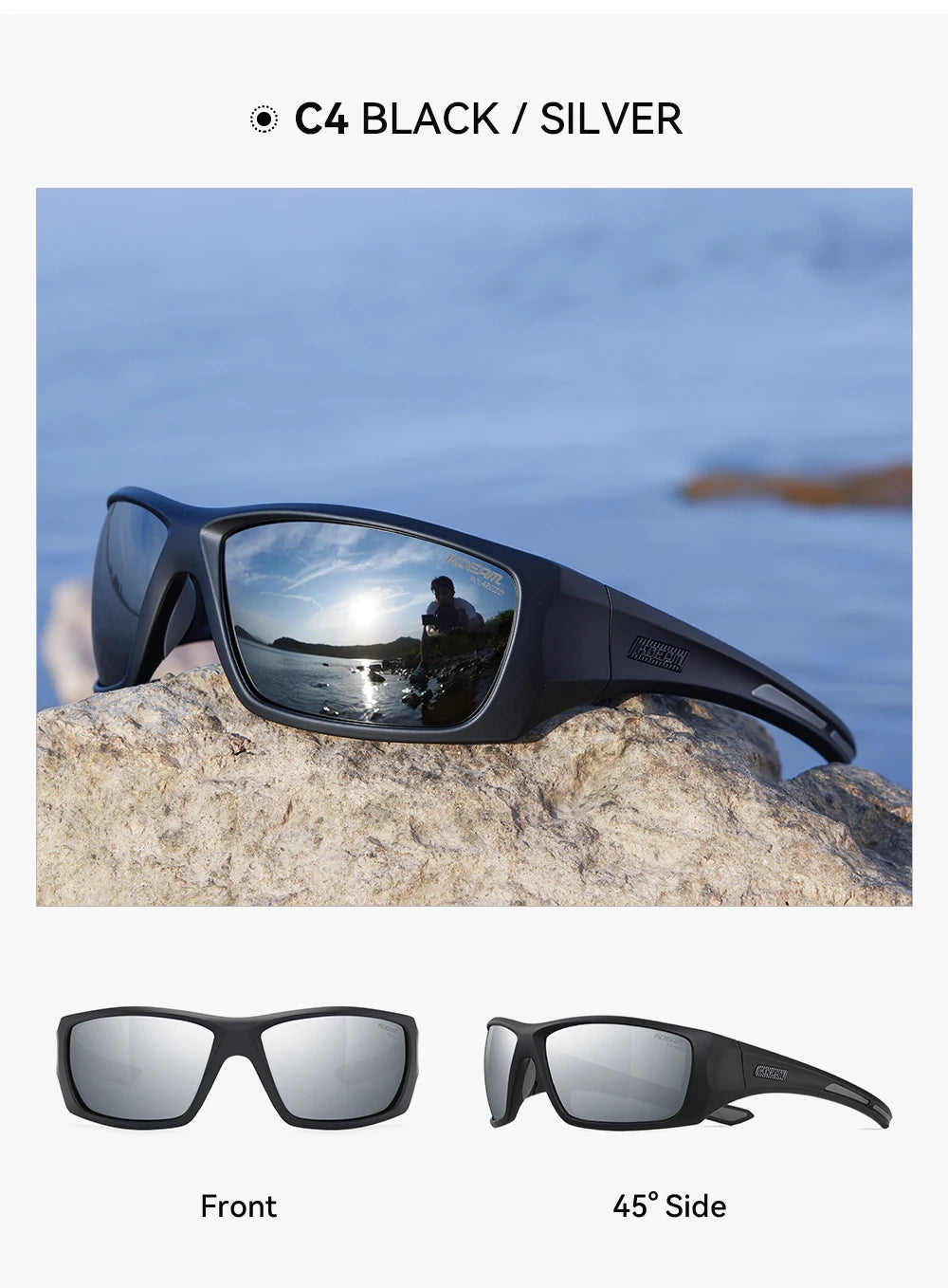 KDEAM Men's Cycling Sunglasses Polarized Great Elasticity Of TR90 Material Riding Sunglasses 1.2mm Thickness Polarizing Lenses - Mammalook