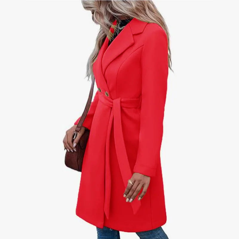 Coats One Button Woolen Belt Lapel