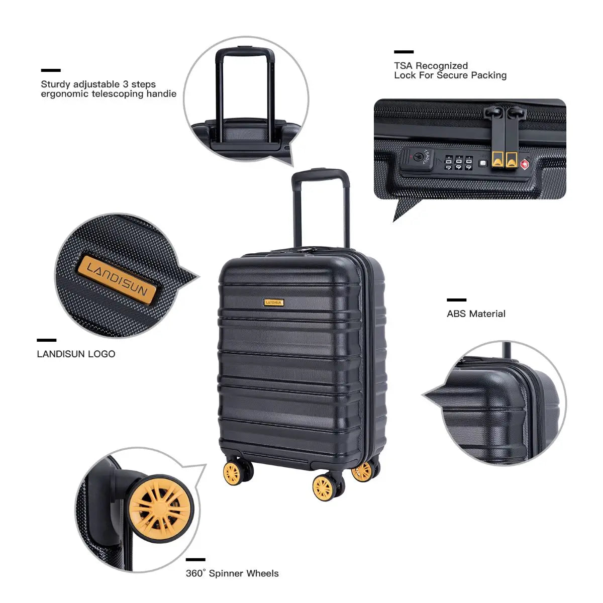 Travehouse Hardshell Carry On Luggage Airline Approved 18.5", Small Suitcase With Spinner Double Wheels and Lock - Mammalook