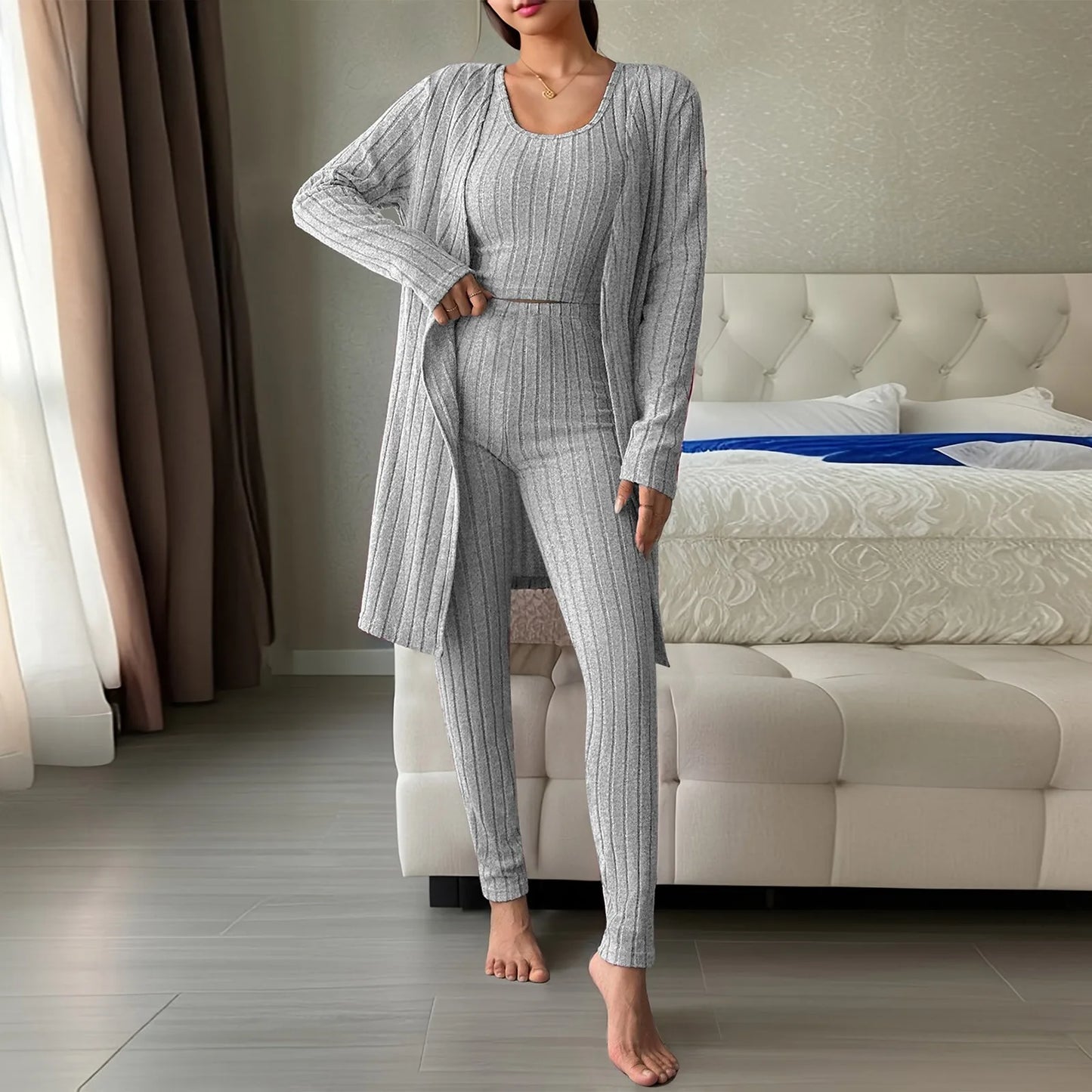 Three-Piece set - Solid Cardigan, Pant and Vest