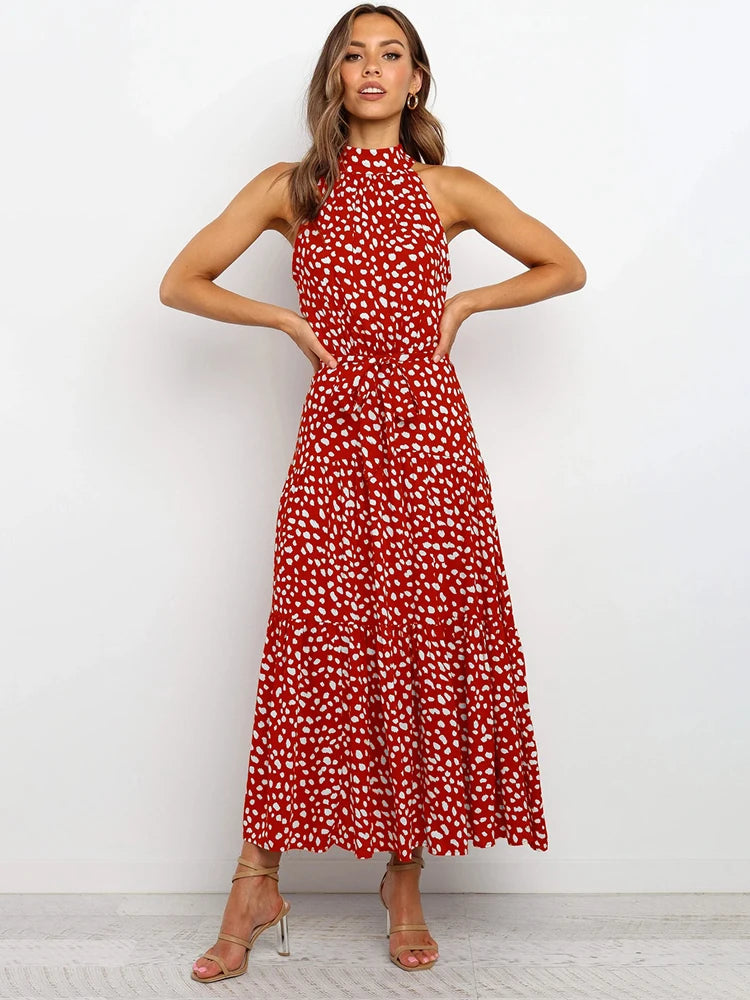 Summer Long Dress Polka Dot Casual Dresses Sexy Halter Strapless New 2024 Yellow Sundress Vacation Clothes For Women - Mammalook