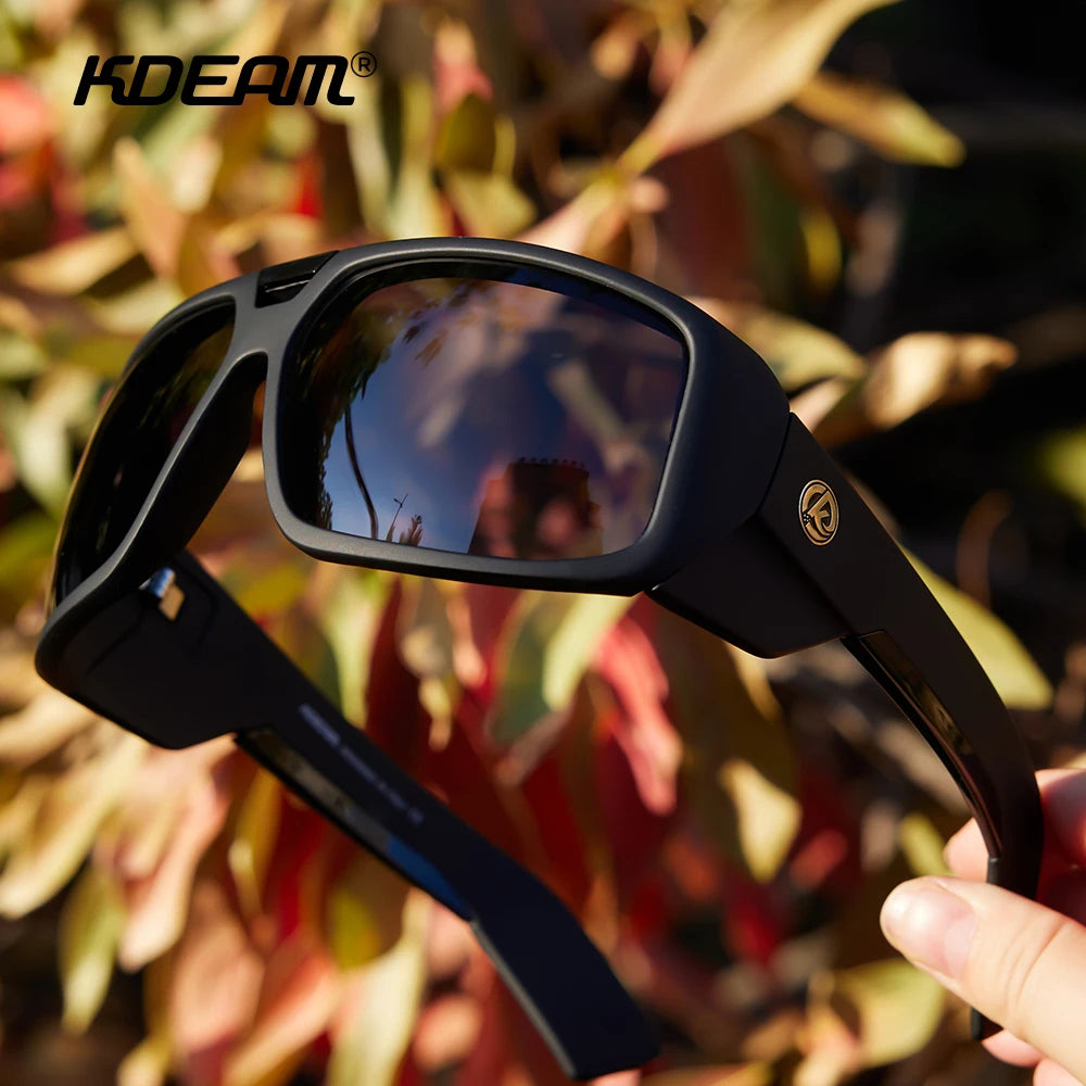 KDEAM Performance Polarized Sunglasses Men Sport Cycling Sunglasses Features Sturdy 5-Barrel Hinges Huge Shark Fin Temples - Mammalook