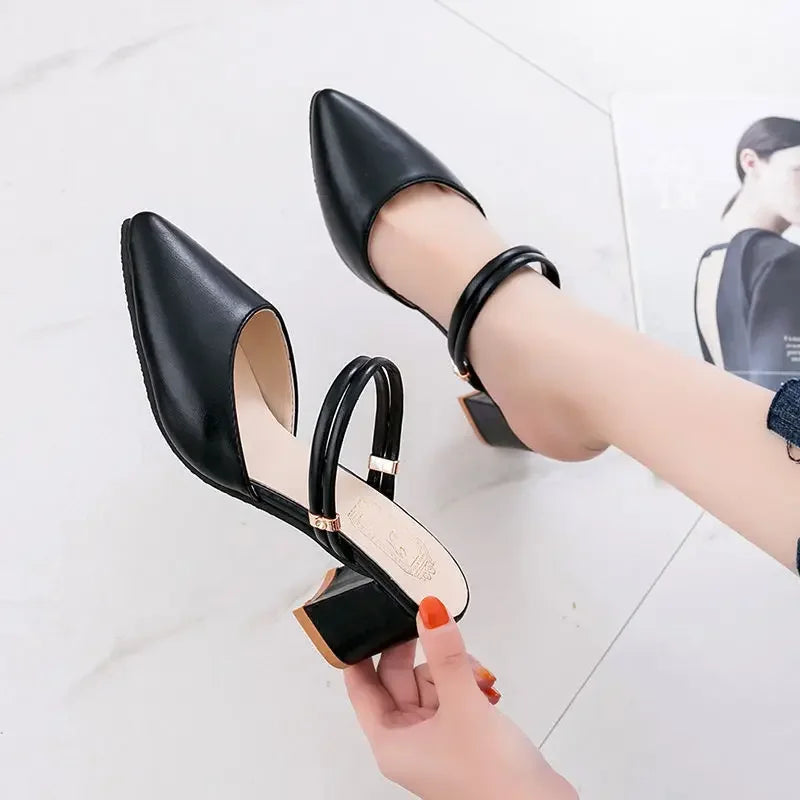 Women's Shoes Trend 2024 Shoe Genuine Leather Medium Heel Block Heels Mirror Luxury Designer Chunky Sandals Ladies Sexy Sandal - Mammalook