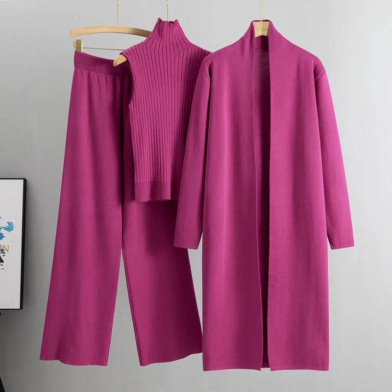3 Piece Set- Cardigan Tracksuits , Knitted Pant