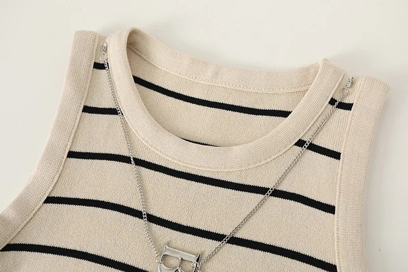 Round Neck Slim Striped Tank Top