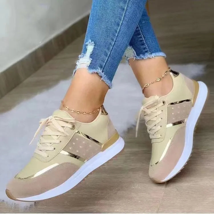 2024 WomenSneakers Platform Shoes Leather Patchwork Casual Sport Shoes Ladies Outdoor Running Vulcanized Shoes Zapatillas Mujer - Mammalook