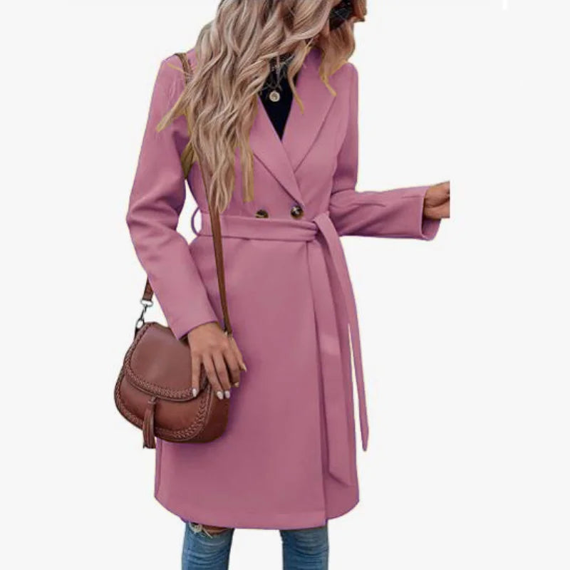 Coats One Button Woolen Belt Lapel