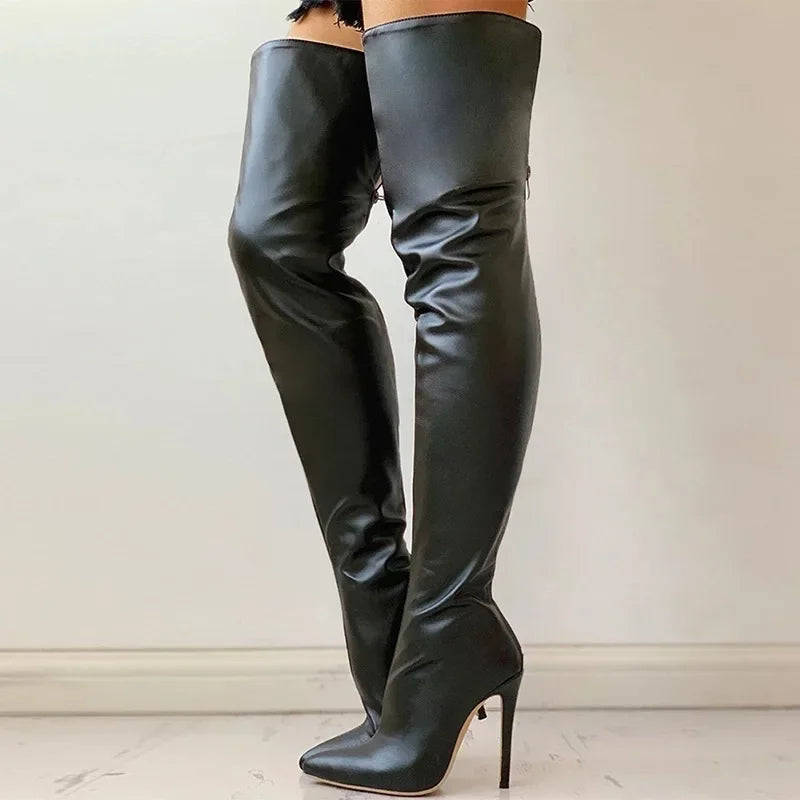 Women's Boots High Heel 11cm Over Knee Boots Large Size 34-43 Back Zipper Fashion Personality Boots - Mammalook