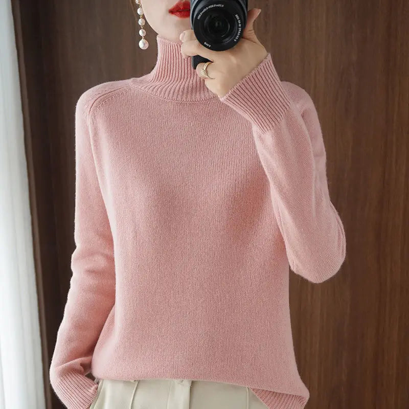 Turtleneck Pullover Fall/winter 2024 Cashmere Sweater Women Pure Color Casual Long-sleeved Loose Pullover Bottoming Women's - Mammalook