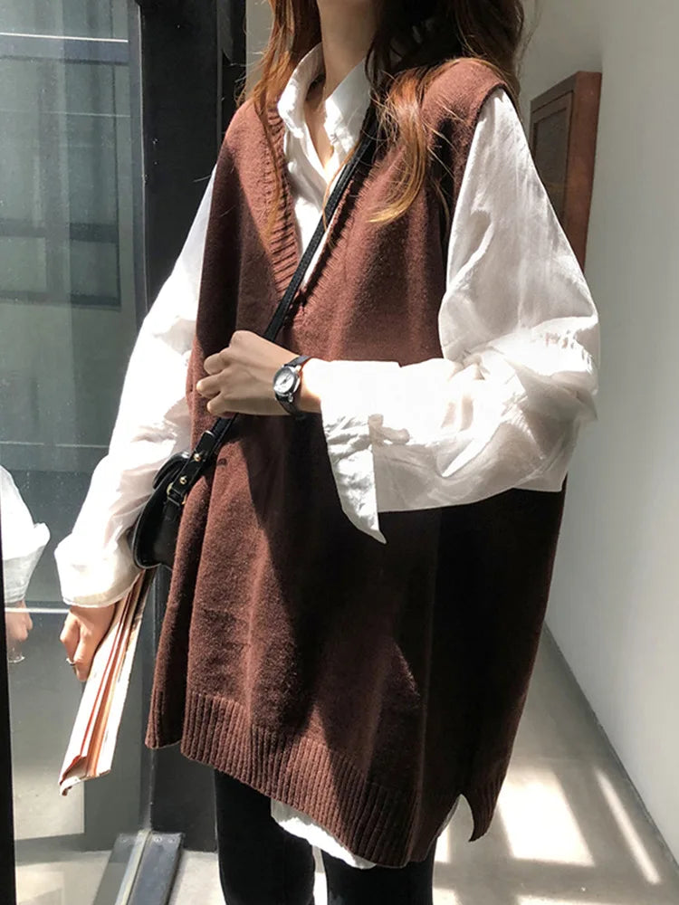 V-Neck Sweater Vest Sleeveless Oversized