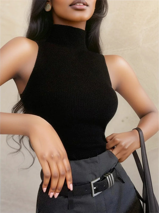 Turtleneck Knitted Tank Top