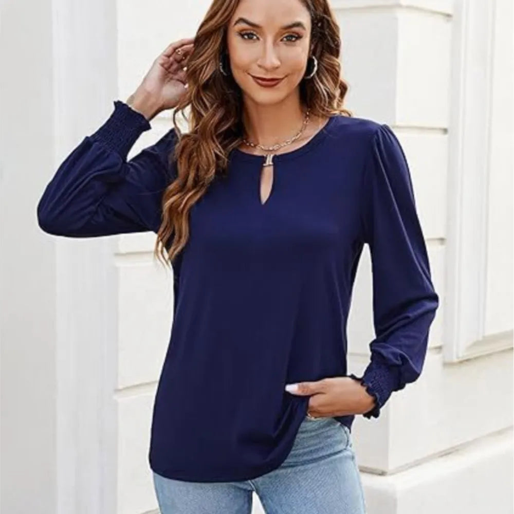 Elegant Solid Color Pullover - Long Sleeved Shirts