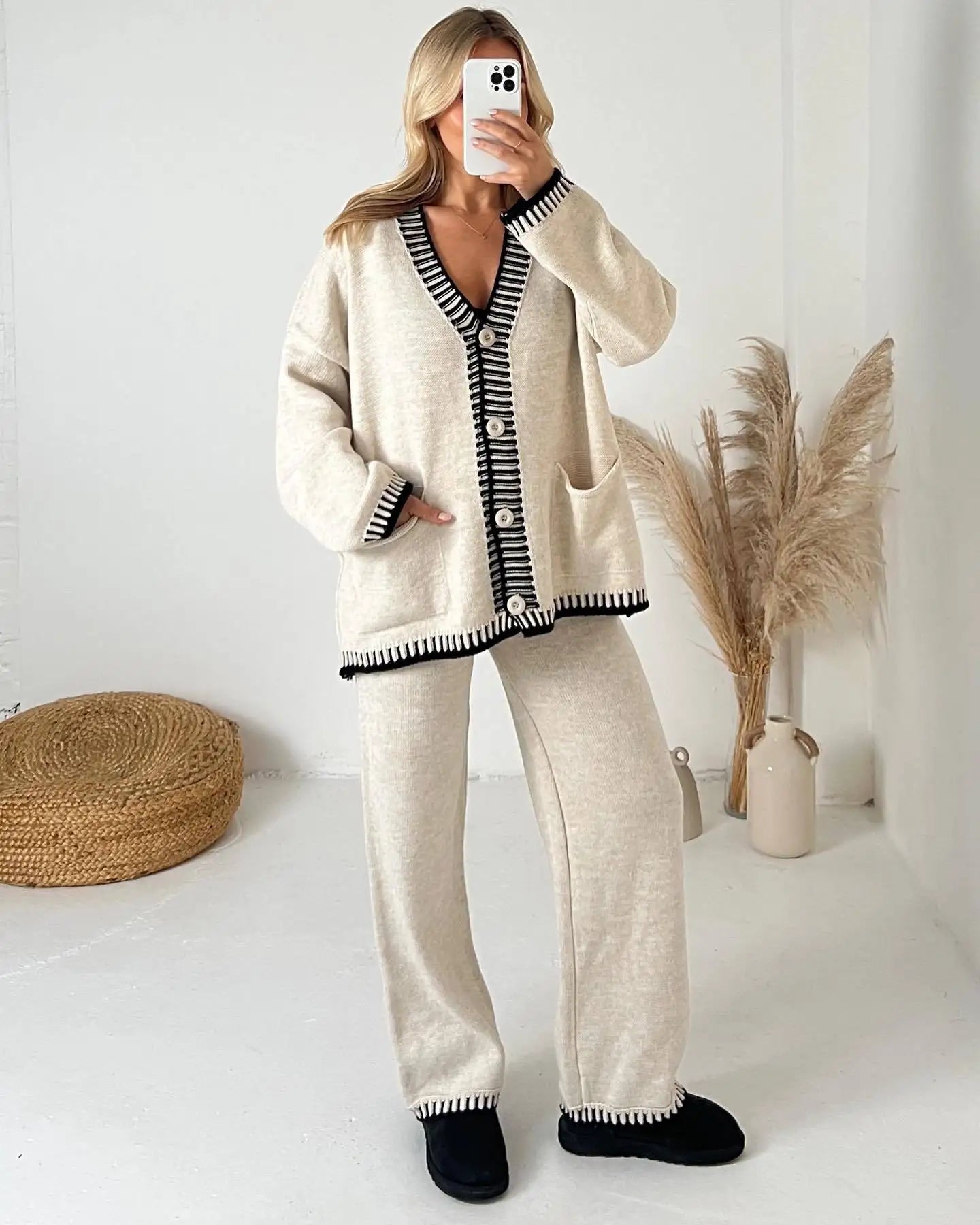 Knitted Single Breasted Two Piece Set