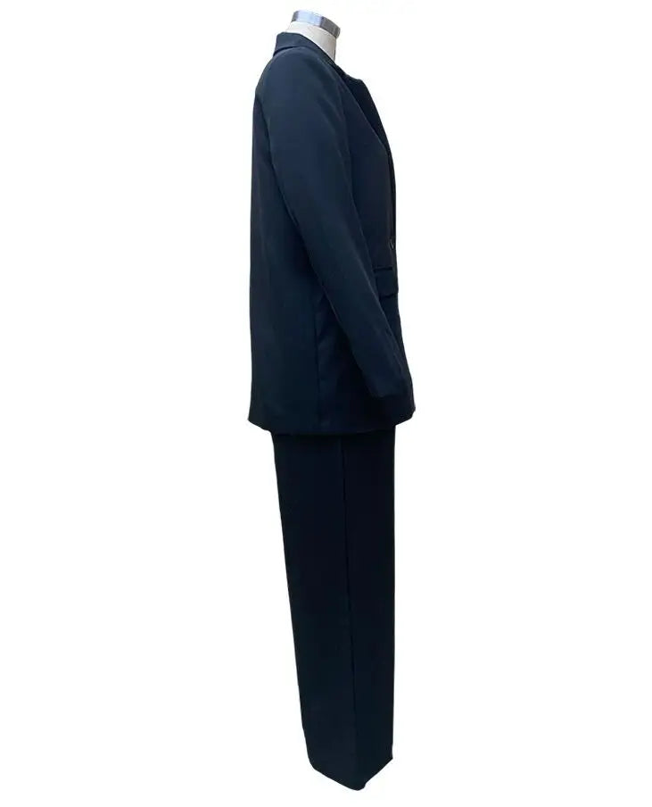 Solid Turn-Down Collar Coat & Wide Leg Trousers