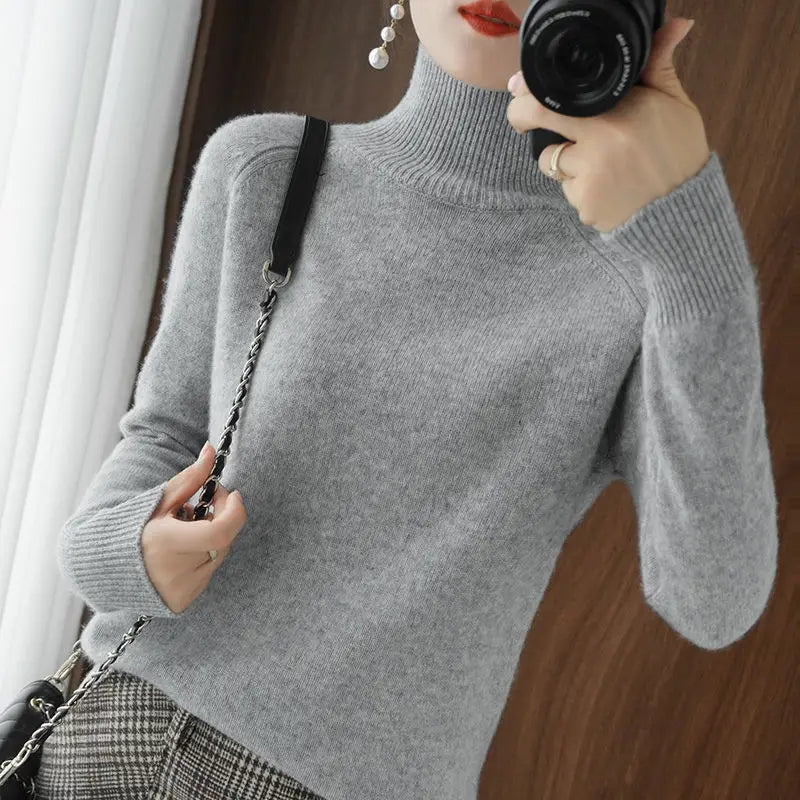 Turtleneck Pullover Fall/winter 2024 Cashmere Sweater Women Pure Color Casual Long-sleeved Loose Pullover Bottoming Women's - Mammalook