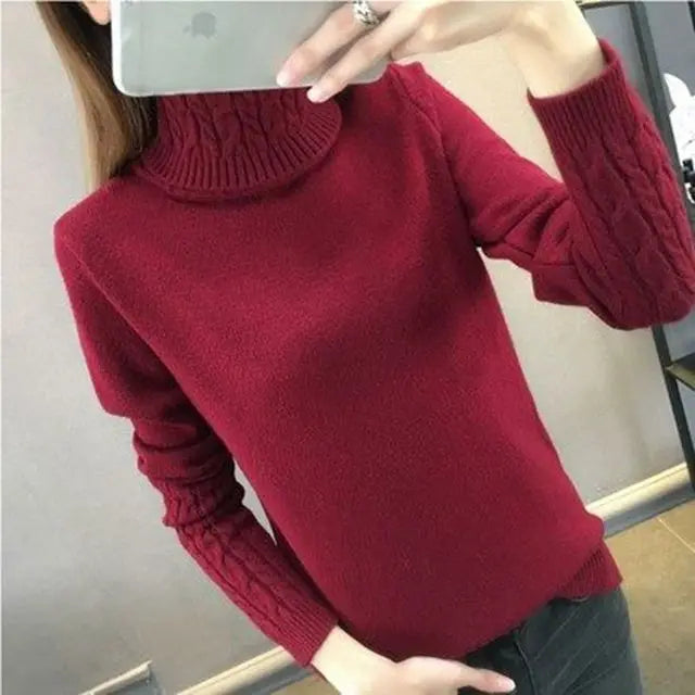 Women Sweater Turtleneck Pullovers Autumn Winter Sweaters New 2023 Long Sleeves Thick Warm Female Sweater Khaki - Mammalook