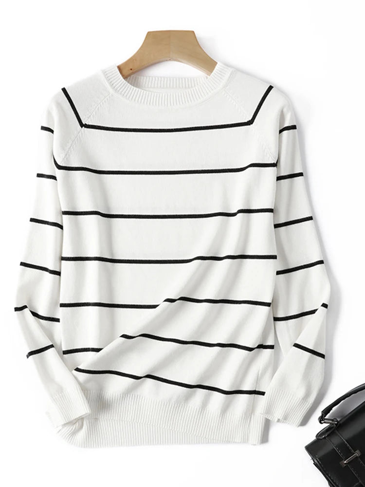 Womens Long Sleeve Striped Pullover O-Neck - Mammalook