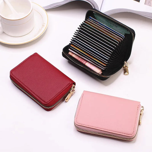 Business Card Holder Wallet Women/men Gray Bank/ID/Credit Card Holder 20 Bits Card Wallet PU Leather Protects Case Coin Purse - Mammalook