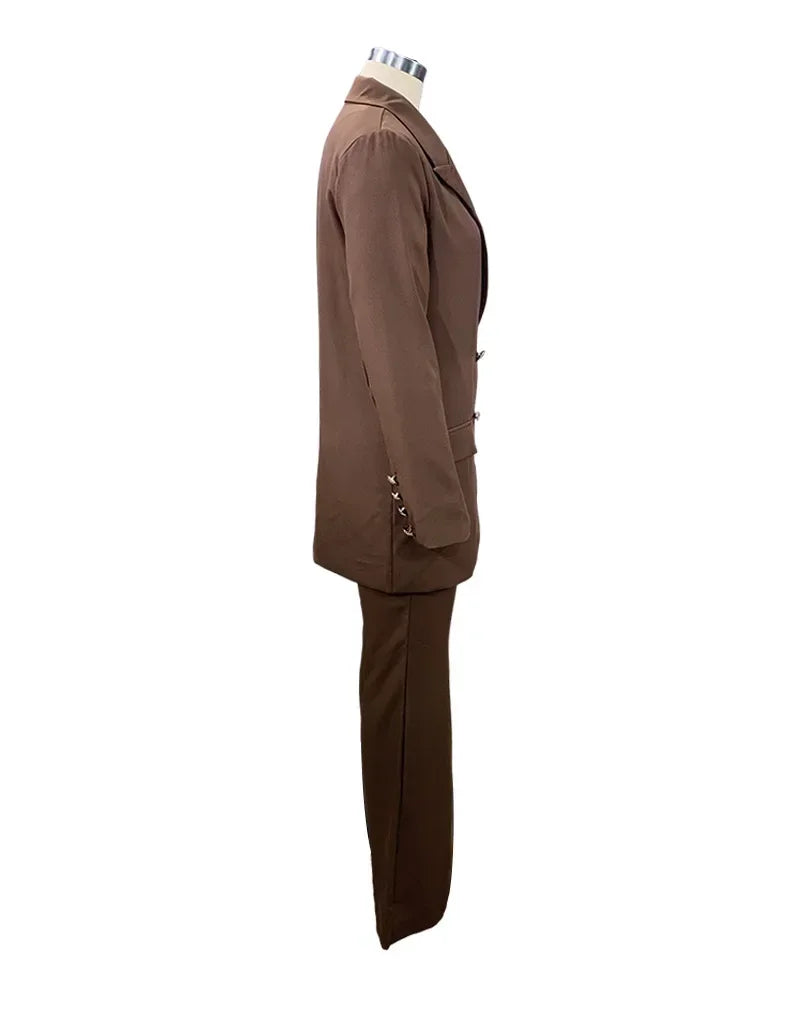 2 Piece Outfits - Blazer Jackets High Waisted Straight Leg Pants