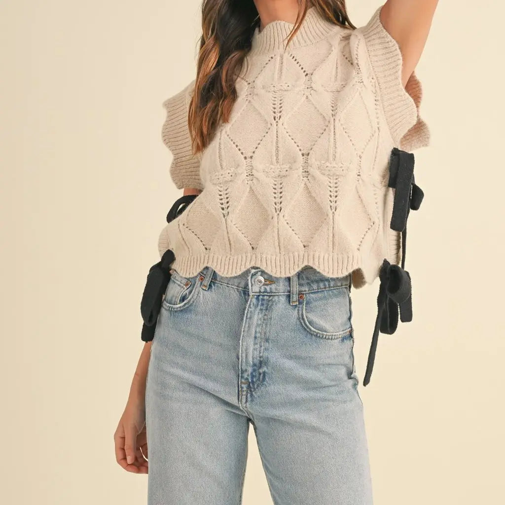 Sleeveless Plaid Knit Turtleneck Sweater