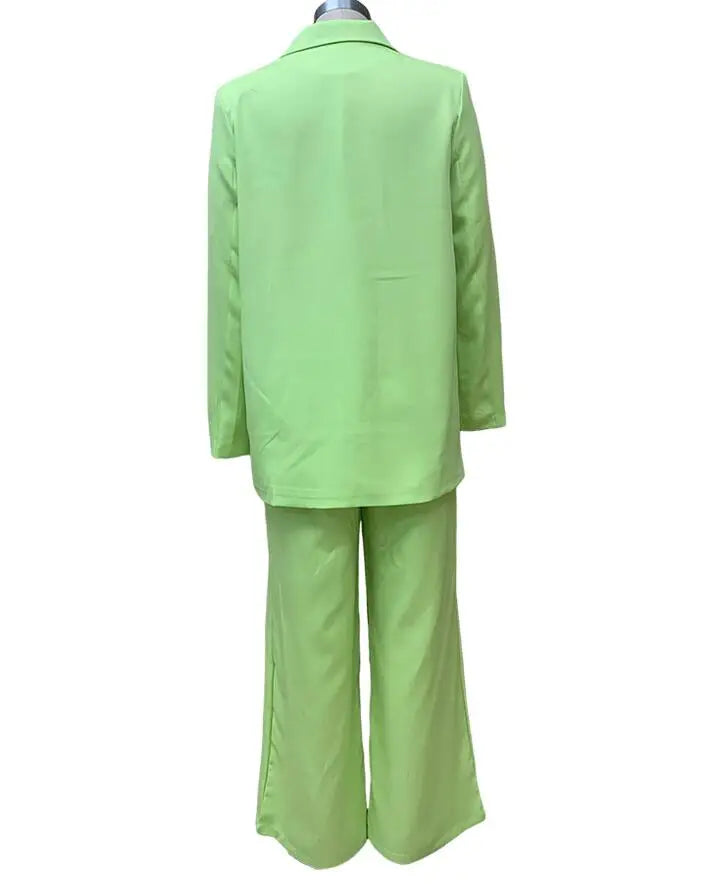 Solid Turn-Down Collar Coat & Wide Leg Trousers