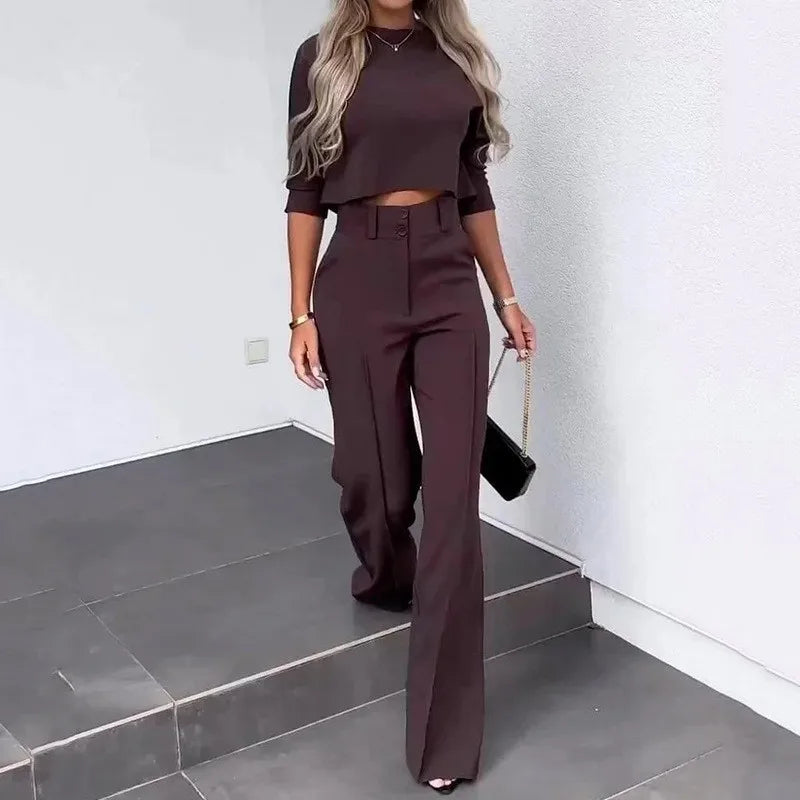 Two-Piece High Neck Top & Flared Trousers Set