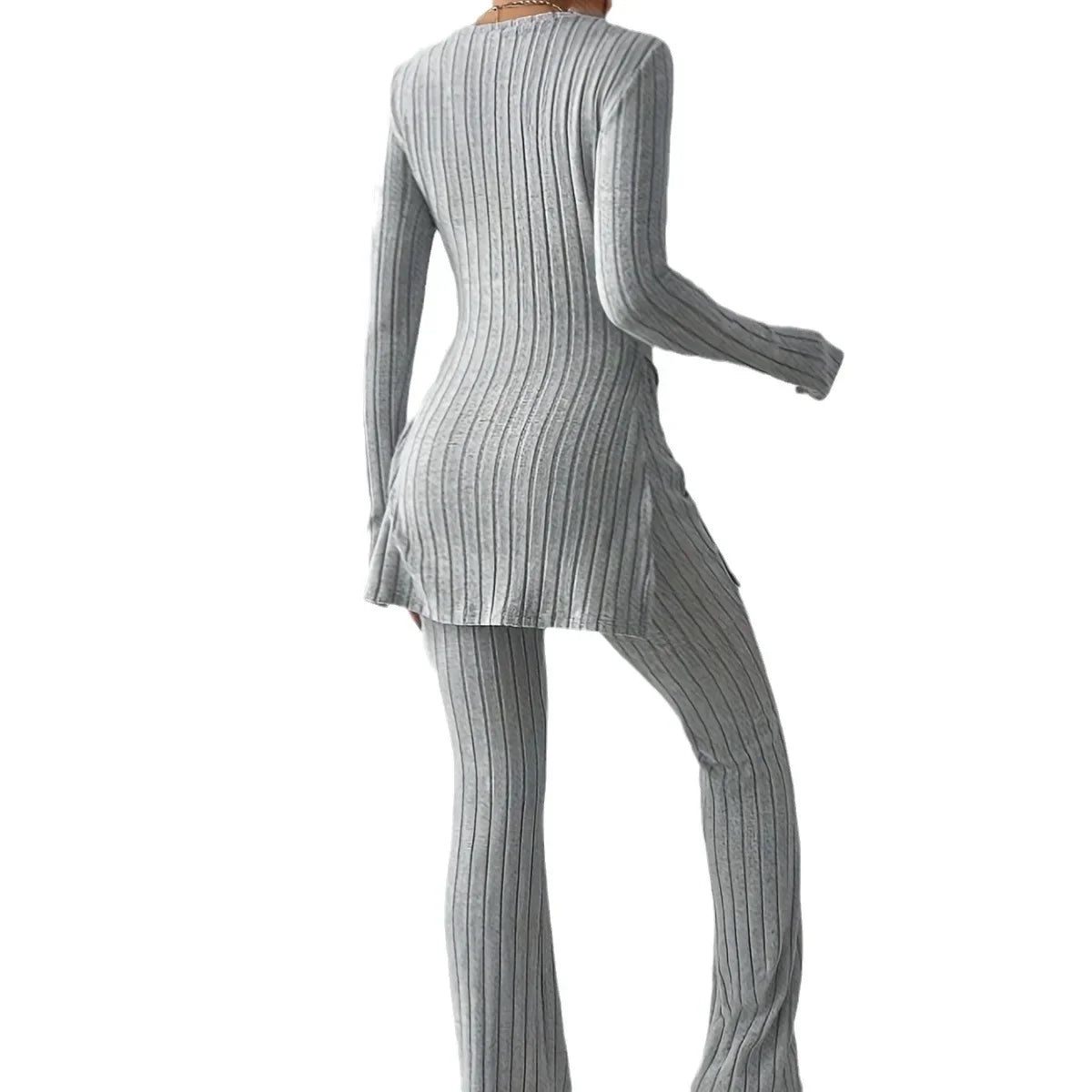Ribbed Knit Loungewear Set – Long Sleeve Top & Trousers