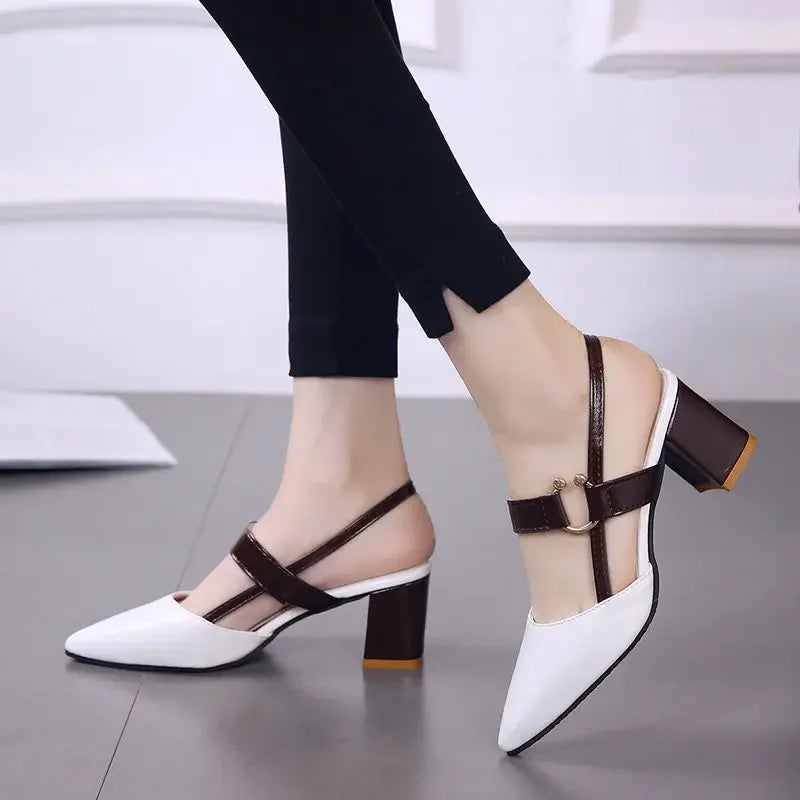 Women's Shoes Trend 2024 Shoe Genuine Leather Medium Heel Block Heels Mirror Luxury Designer Chunky Sandals Ladies Sexy Sandal - Mammalook