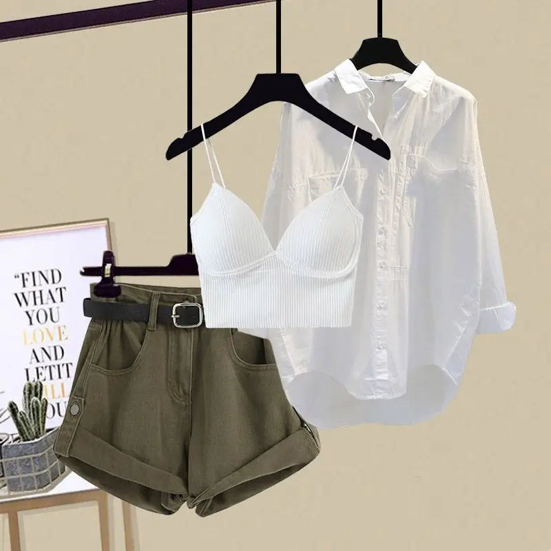Women's Tracksuit - Matching Cardigan, Suspender and denim Short
