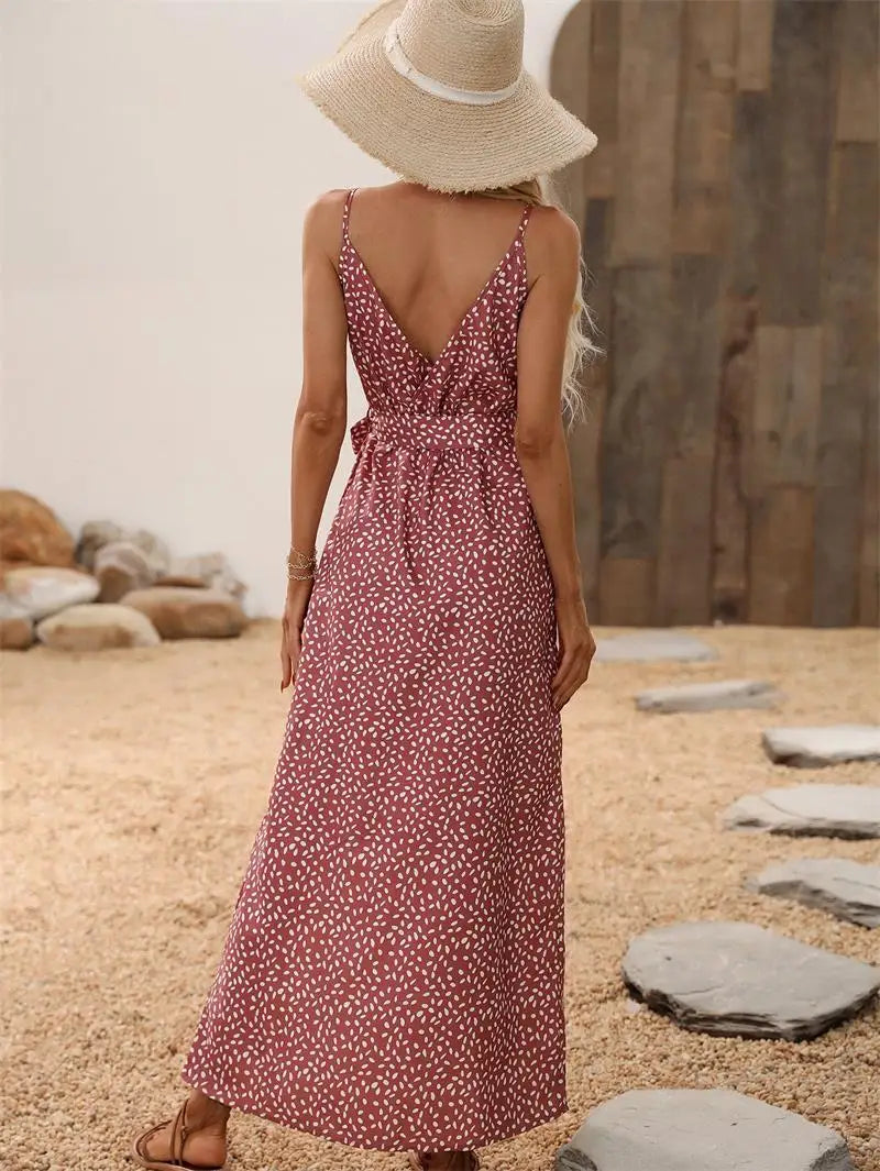 Summer Women Backless Floral Printed Dress