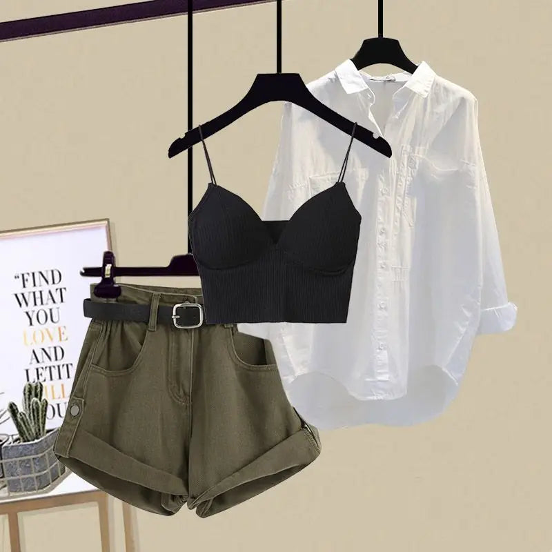 Women's Tracksuit - Matching Cardigan, Suspender and denim Short