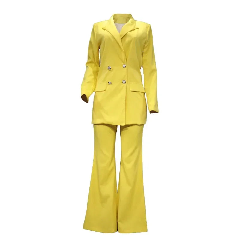 2 Piece Outfits - Blazer Jackets High Waisted Straight Leg Pants
