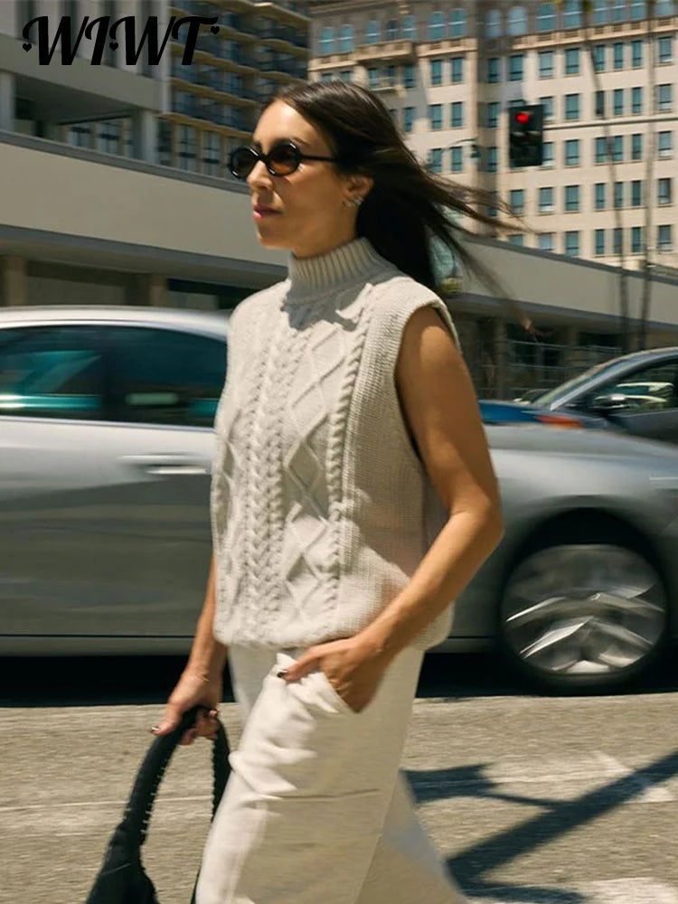 Knit Turtleneck Sleeveless Sweater