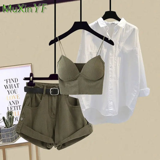 Women's Tracksuit - Matching Cardigan, Suspender and denim Short