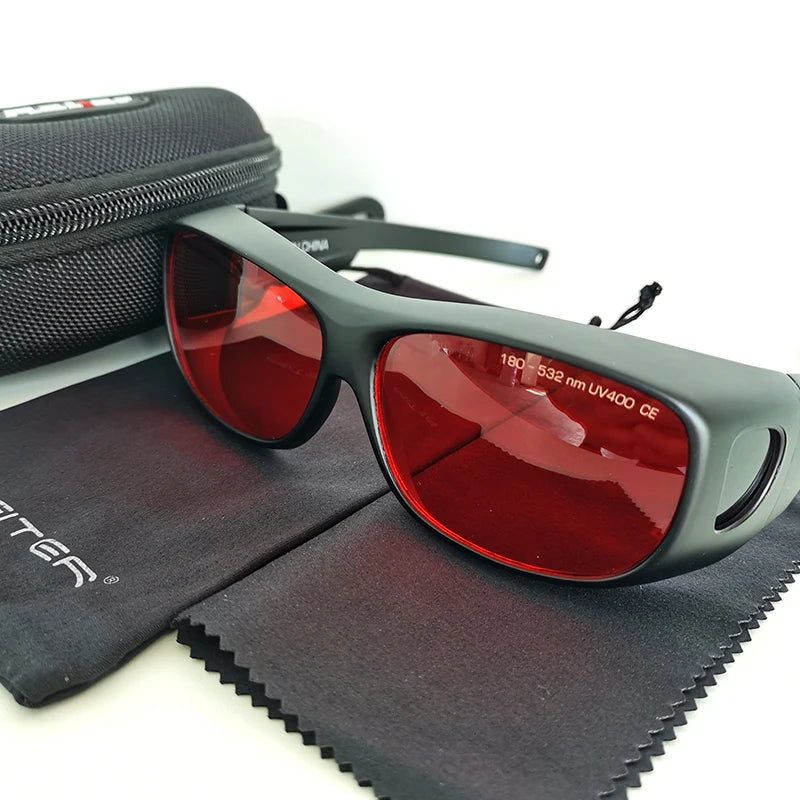 190-550nm OD 5+ 532nm Professional Green Laser Safety Glasses Red lenses Protective Goggles - Mammalook