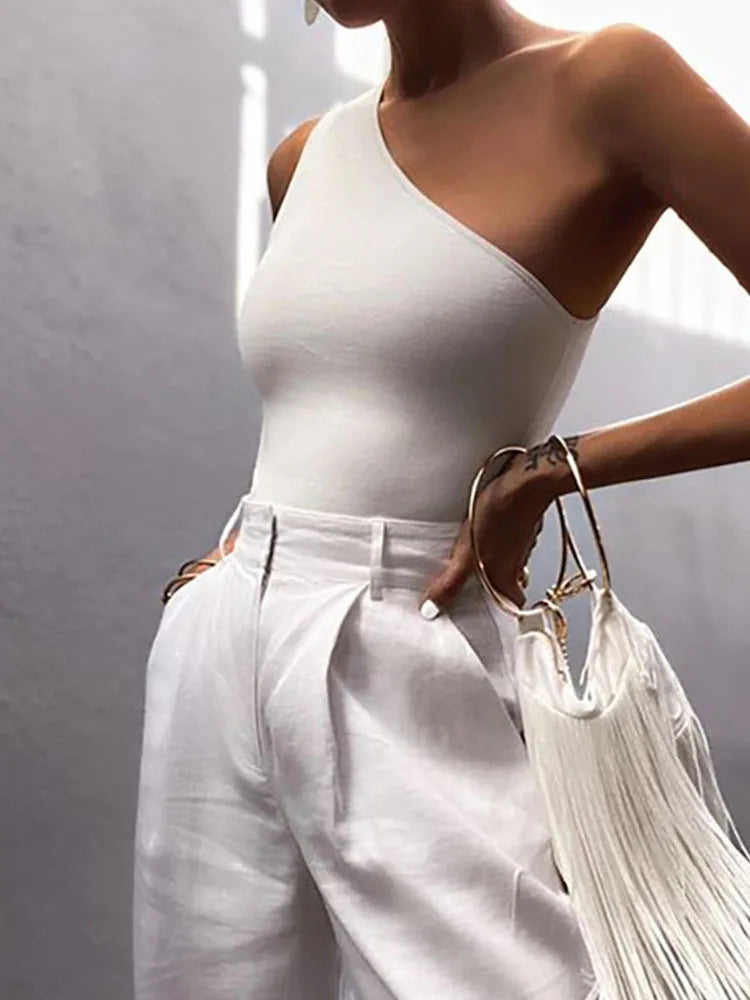 Women’s One-Shoulder Sports Crop Top – Casual Summer Fitness Vest