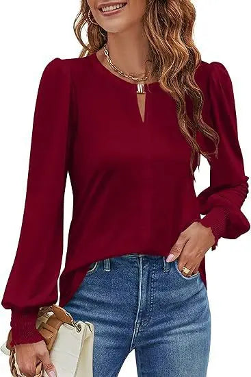Elegant Solid Color Pullover - Long Sleeved Shirts