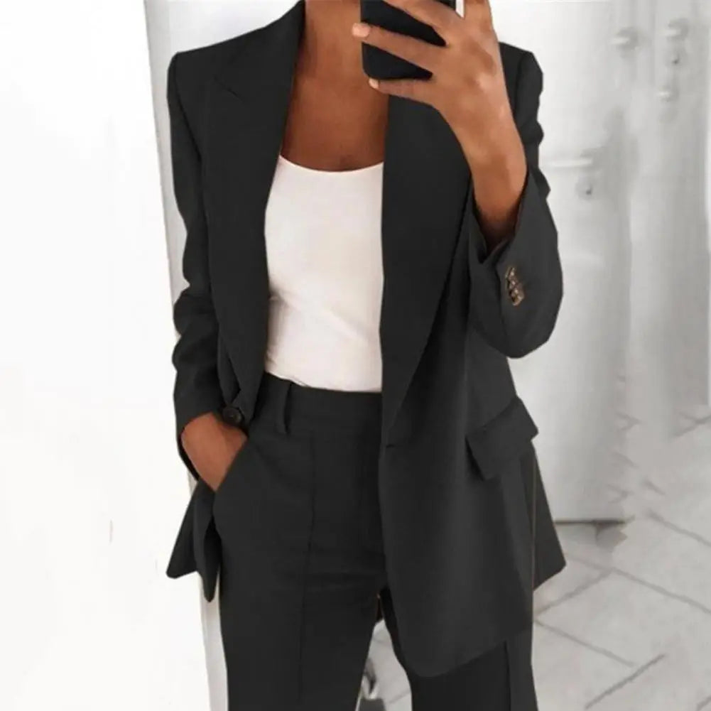 Popular Suit Coat - Blazer Long Sleeve Faux Pockets
