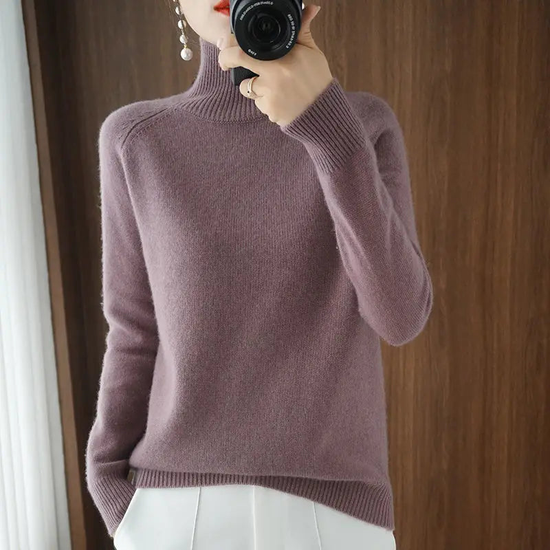 Turtleneck Pullover Fall/winter 2024 Cashmere Sweater Women Pure Color Casual Long-sleeved Loose Pullover Bottoming Women's - Mammalook