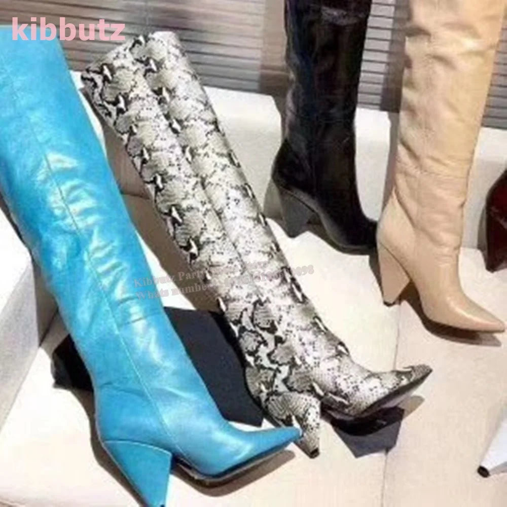 Over The Knee Boots Genuine Leather Pleated Solid Color Brown Pointed Toe Kitten Heel Fashion Sexy Elegant Women Shoes Newest - Mammalook