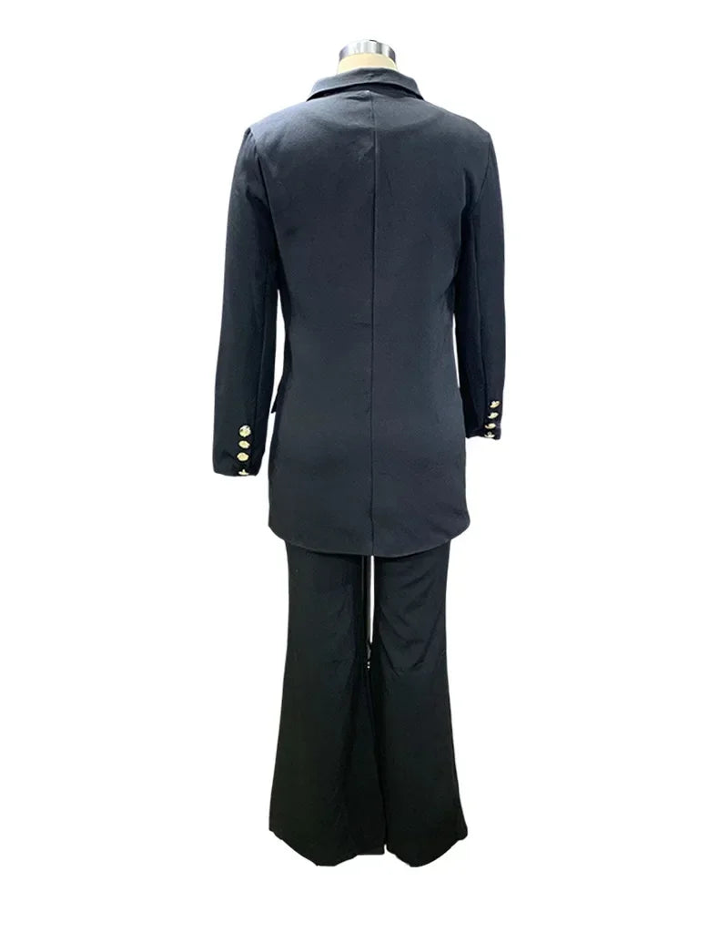 2 Piece Outfits - Blazer Jackets High Waisted Straight Leg Pants